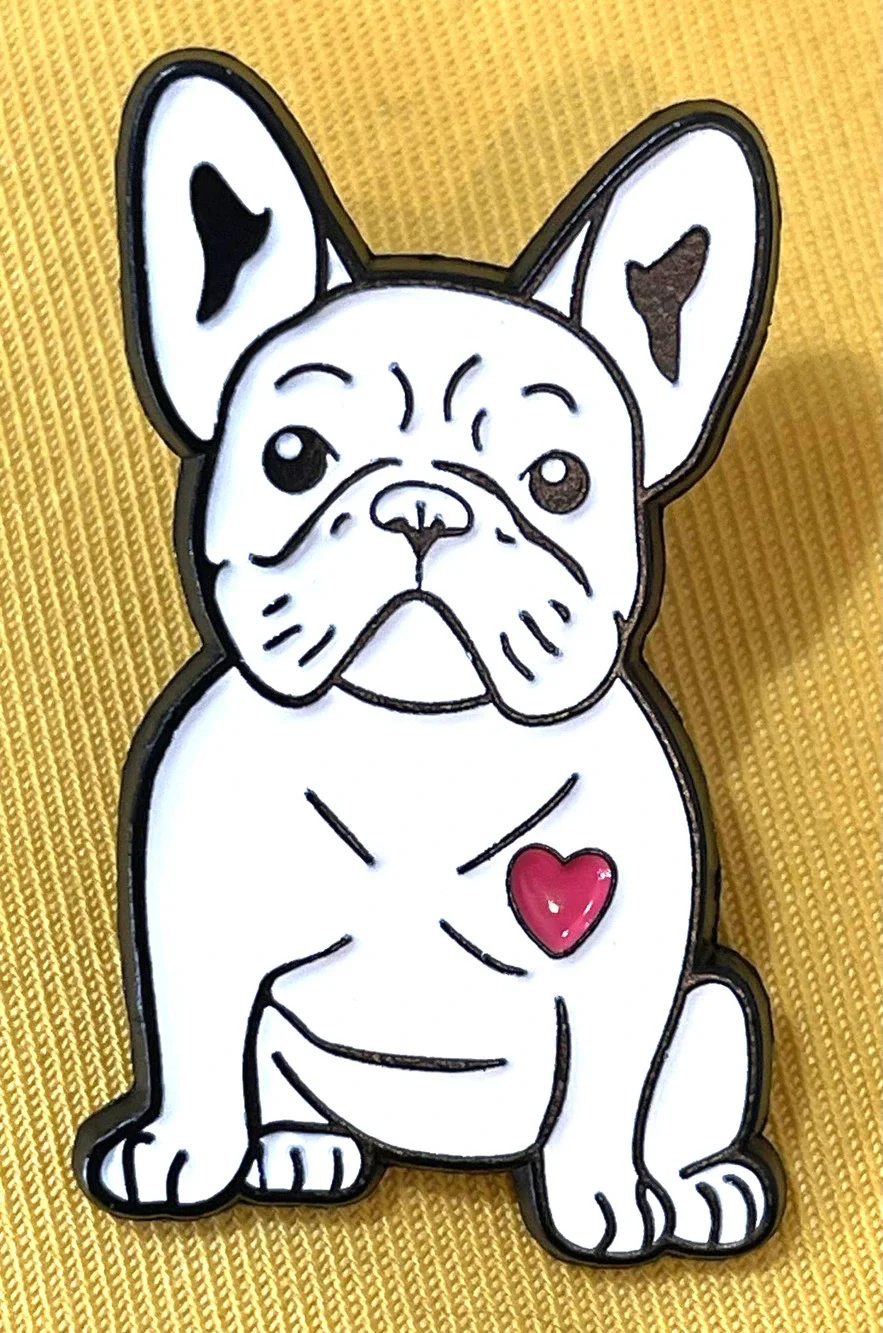 NWOT White French Bulldog Dog Brooch Lapel Pin Enamel Animal Family Puppy Pets